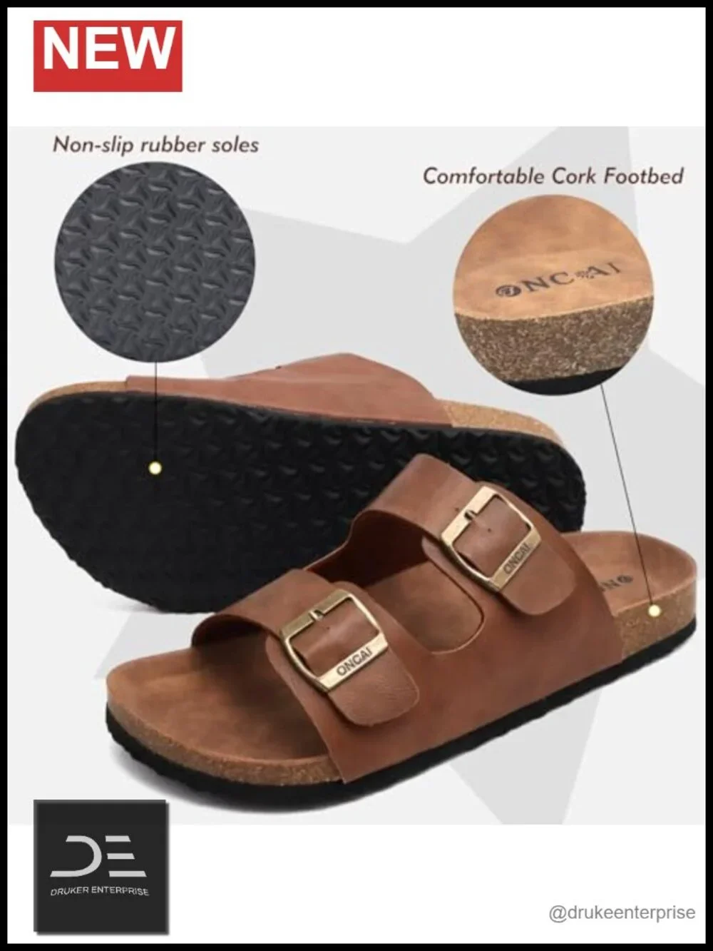 Men's Slide Sandals with Adjustable Buckle Straps Vegan Leather